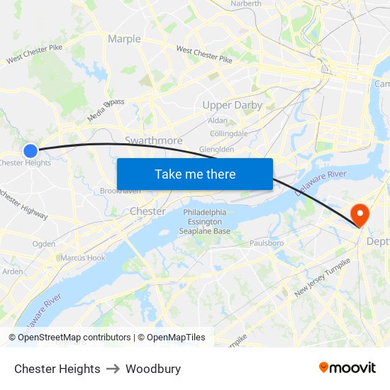 Chester Heights to Woodbury map