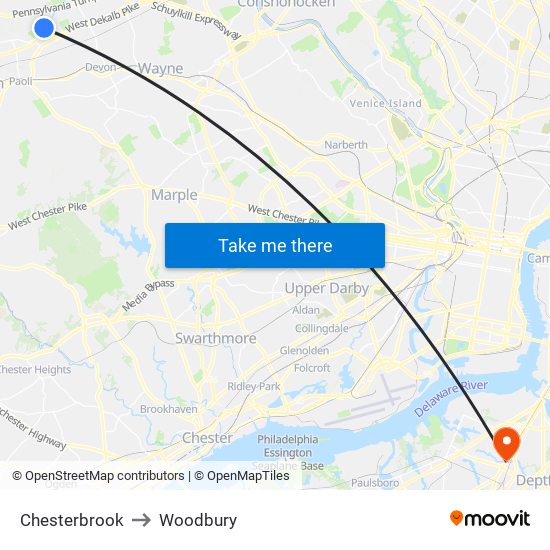 Chesterbrook to Woodbury map