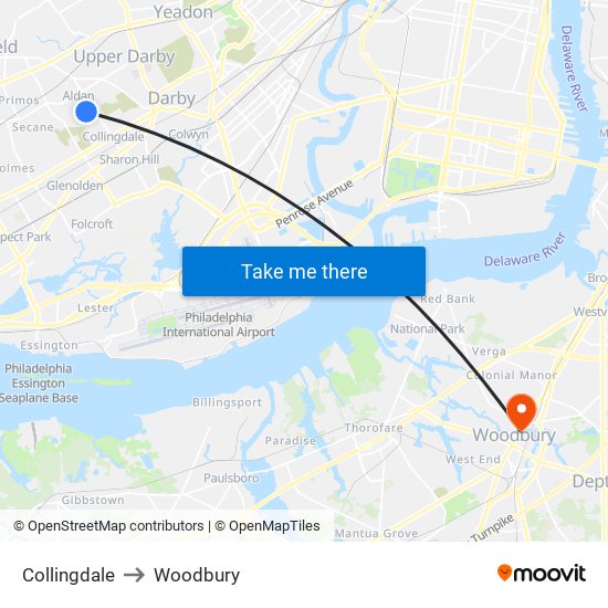 Collingdale to Woodbury map