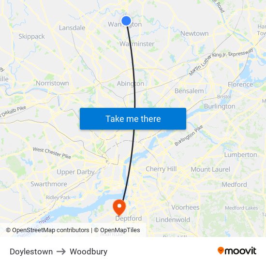 Doylestown to Woodbury map