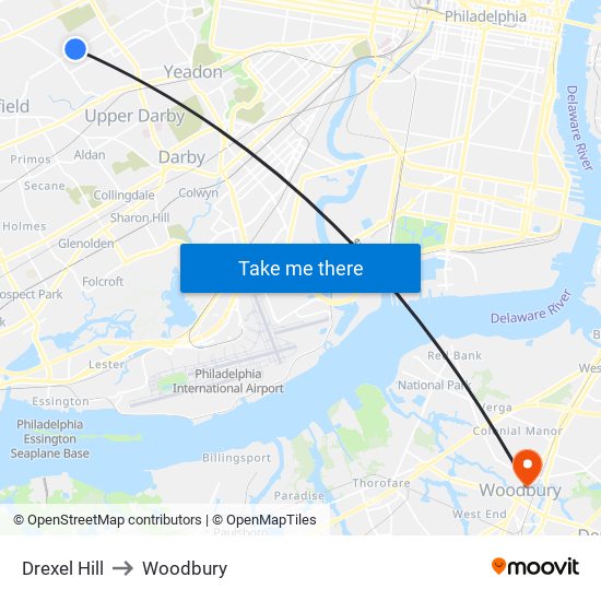 Drexel Hill to Woodbury map