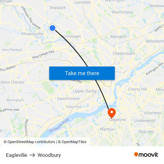 Eagleville to Woodbury map