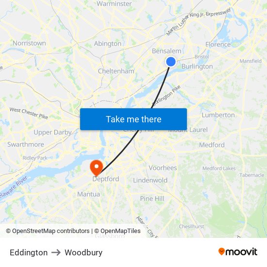 Eddington to Woodbury map