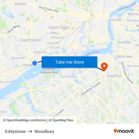 Eddystone to Woodbury map