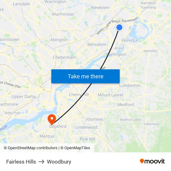 Fairless Hills to Woodbury map