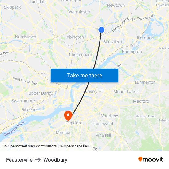 Feasterville to Woodbury map