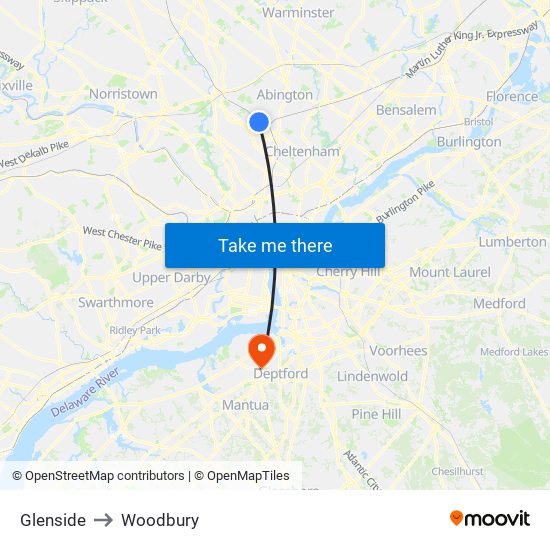 Glenside to Woodbury map