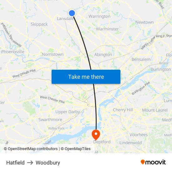 Hatfield to Woodbury map