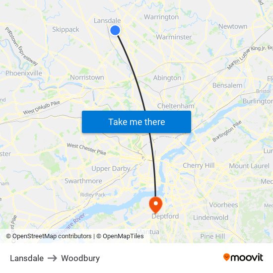 Lansdale to Woodbury map