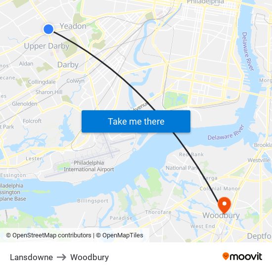 Lansdowne to Woodbury map