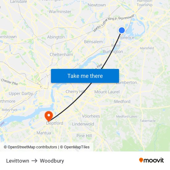 Levittown to Woodbury map