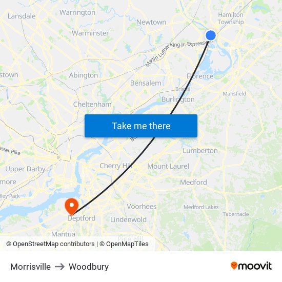 Morrisville to Woodbury map