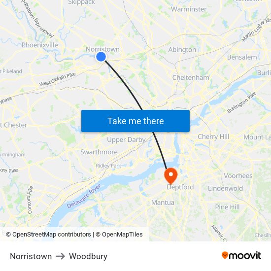 Norristown to Woodbury map