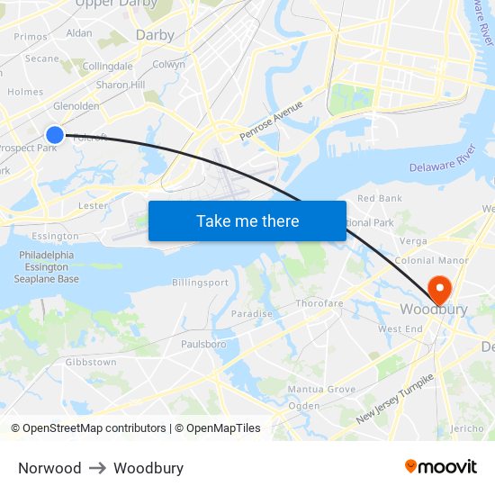 Norwood to Woodbury map