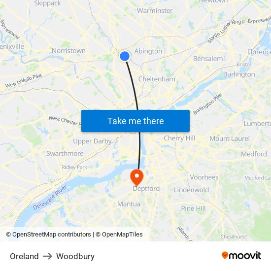 Oreland to Woodbury map