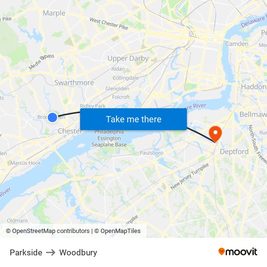 Parkside to Woodbury map