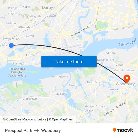 Prospect Park to Woodbury map