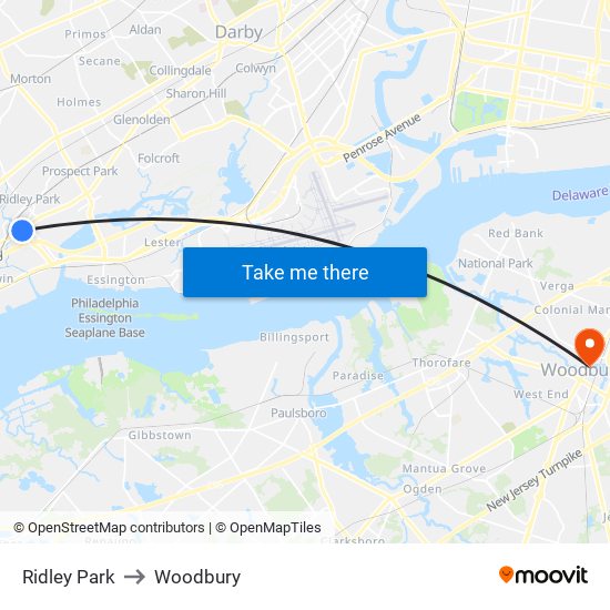 Ridley Park to Woodbury map