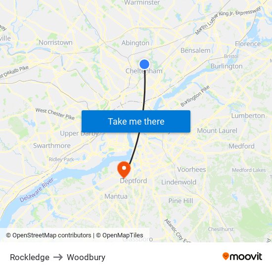 Rockledge to Woodbury map