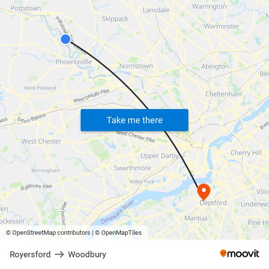 Royersford to Woodbury map