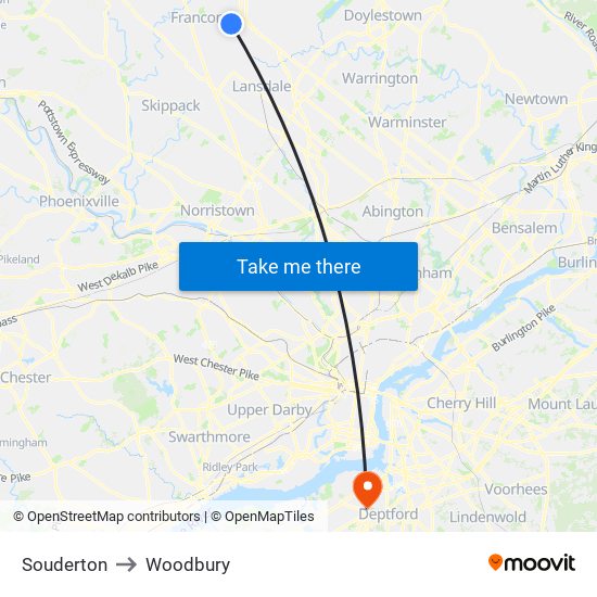 Souderton to Woodbury map