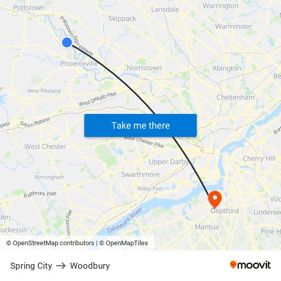 Spring City to Woodbury map