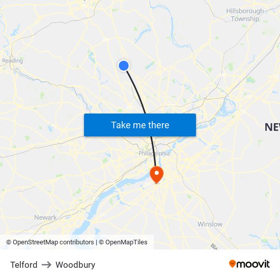 Telford to Woodbury map