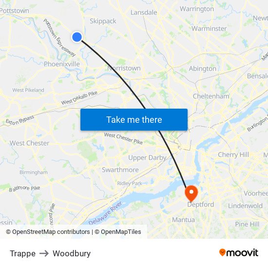 Trappe to Woodbury map