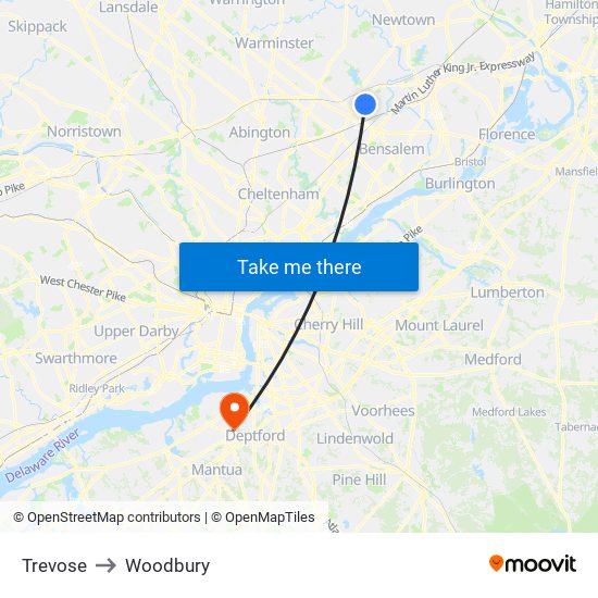 Trevose to Woodbury map