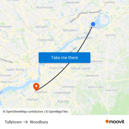 Tullytown to Woodbury map