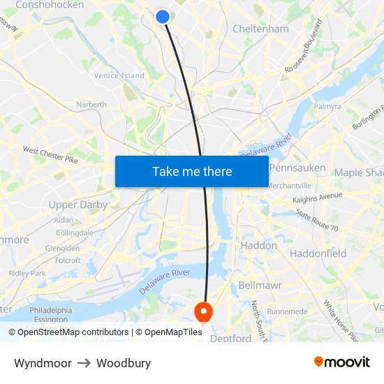 Wyndmoor to Woodbury map