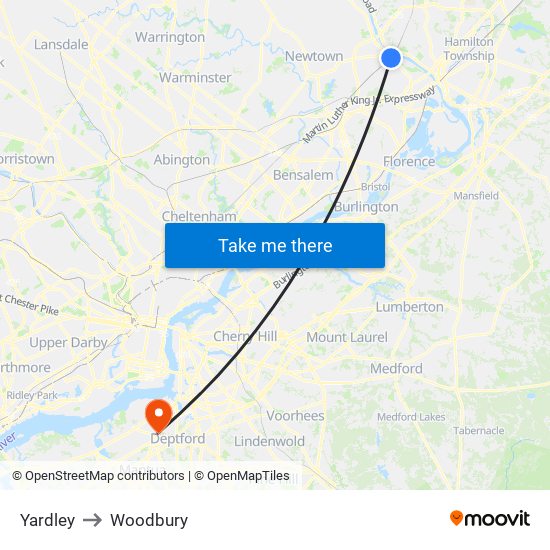 Yardley to Woodbury map