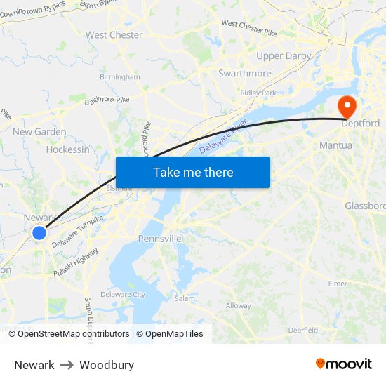 Newark to Woodbury map