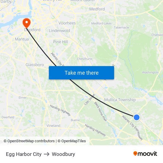 Egg Harbor City to Woodbury map