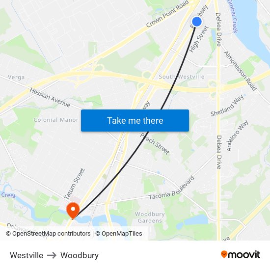 Westville to Woodbury map