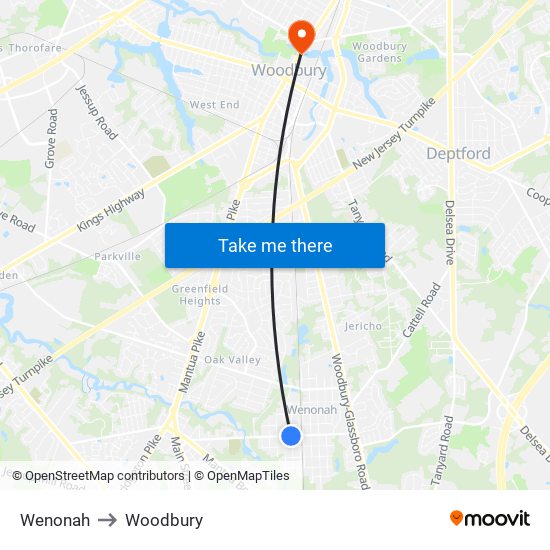 Wenonah to Woodbury map