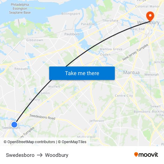 Swedesboro to Woodbury map