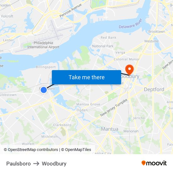 Paulsboro to Woodbury map