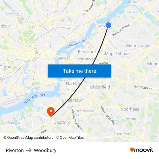 Riverton to Woodbury map