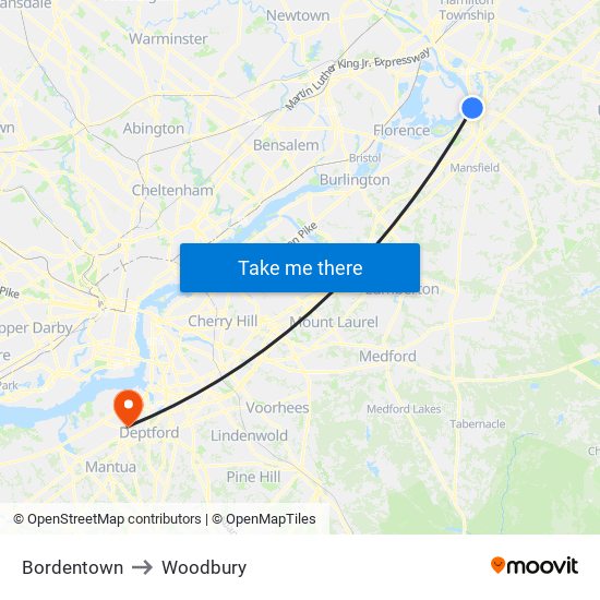 Bordentown to Woodbury map