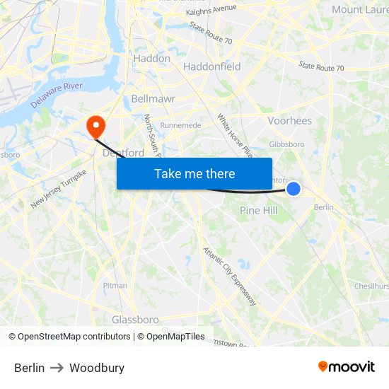 Berlin to Woodbury map