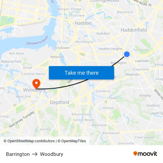 Barrington to Woodbury map