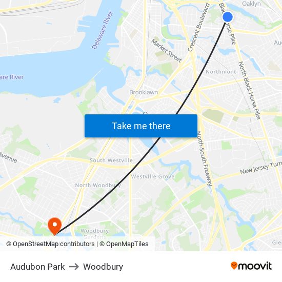Audubon Park to Woodbury map