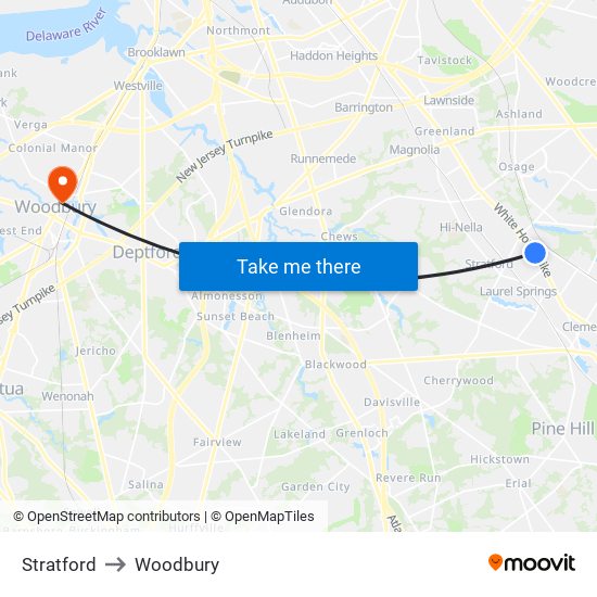 Stratford to Woodbury map