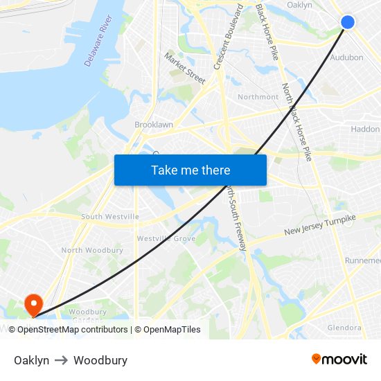Oaklyn to Woodbury map