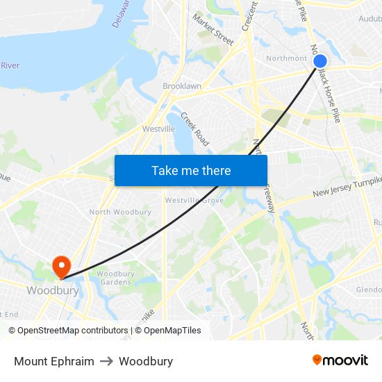 Mount Ephraim to Woodbury map