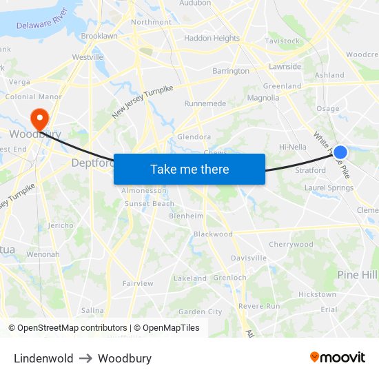 Lindenwold to Woodbury map
