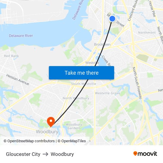 Gloucester City to Woodbury map