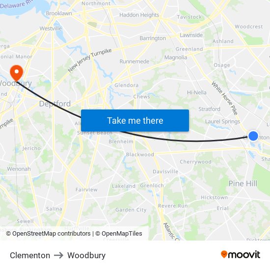 Clementon to Woodbury map