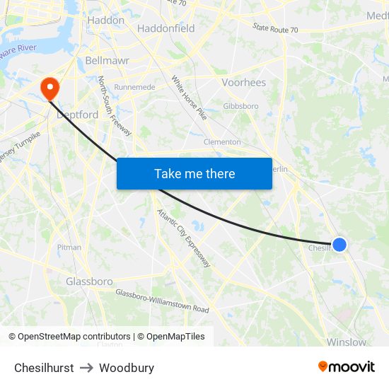 Chesilhurst to Woodbury map
